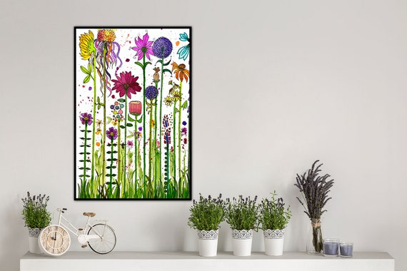 Abstract Happy Floral Framed Canvas Premium Floating Framed Canvas Wall Decor Fine Art Original Earth Color Watercolor Painting