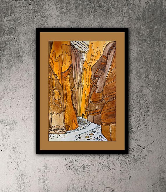 Warm Slot Canyon Original Watercolor Painting On Giclee Print Art Quality Paper Wall Decor Fine Art LaDeeDah Designs
