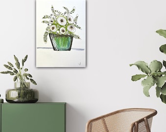 Sympathy Glass Vase Watercolor Original Painting Giclee Print On Canvas Wrap Wall Decor Fine Art Gallery