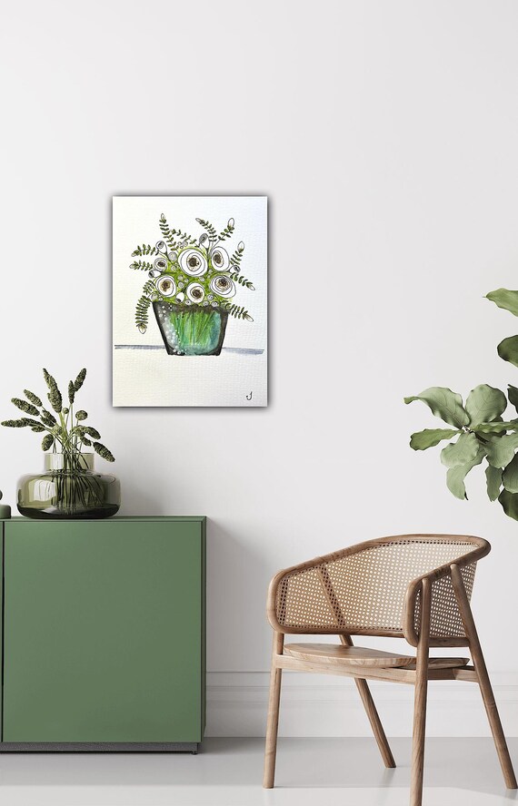 Abstract Sympathy Glass Vase Watercolor Original Painting Giclee Print On Canvas Wrap Wall Decor Fine Art Gallery