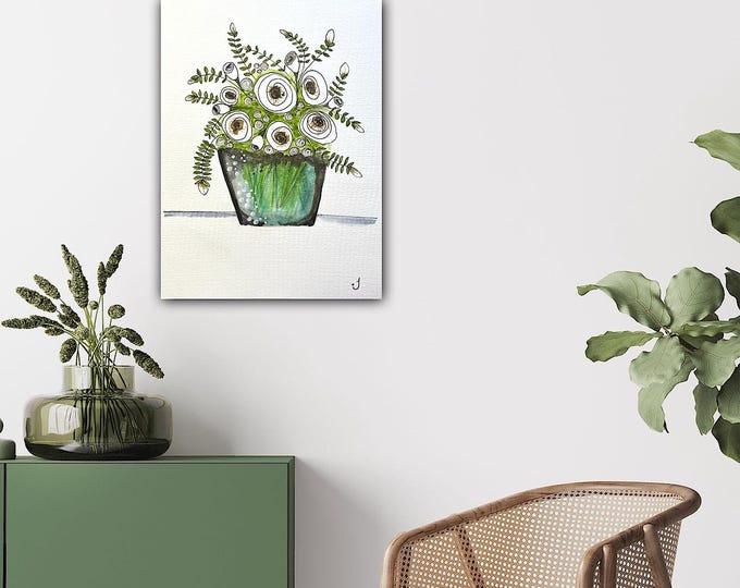 Sympathy Glass Vase Watercolor Original Painting Giclee Print On Canvas Wrap Wall Decor Fine Art Gallery