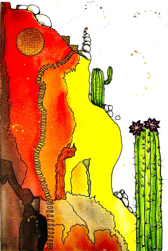 Abstract Bright Zen Hideaway Original Watercolor Painting On Giclee Print Art Quality Paper Wall Decor Fine Art LaDeeDah Designs