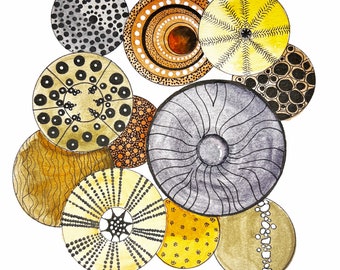 Abstract Sand Dollar Collection Original Watercolor Painting Print On Canvas Wrap Frame Wall Decor Fine Art Giclee Printing