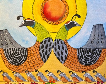 Desert Kiss Quail Original Watercolor Painting Print Wall Decor Fine Art Giclee Printing