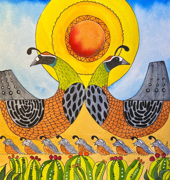 Desert Kiss Quail Original Watercolor Painting Print Wall Decor Fine Art Giclee Printing
