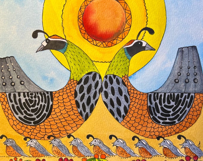 Desert Kiss Quail Original Watercolor Painting Print Wall Decor Fine Art Giclee Printing