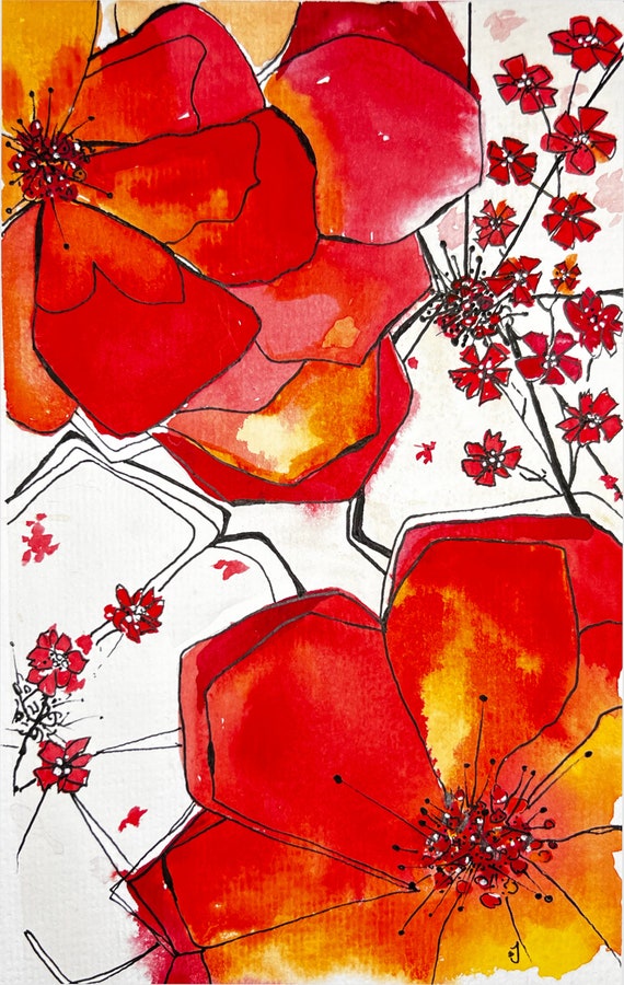 Abstract High Pollination Four Original Watercolor Painting Giclee Fine Art Print One Of A Kind Wall Decor Frame Stretched Canvas