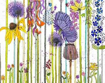 Happier Floral Garden Original Watercolor Painting On Giclee Print Art Quality Paper Wall Decor Fine Art LaDeeDah Designs