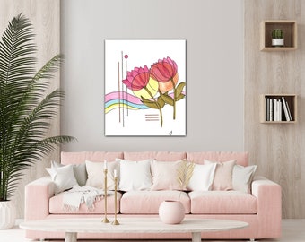 Abstract Floral Watercolor Painting: Pastel Petals Giclee Canvas Art