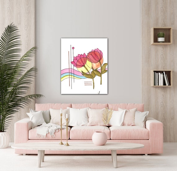 Flowing Circle Petals Pastel Watercolor Painting Giclee Print On Canvas Wrap Wall Decor Fine Art Gallery