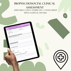 Paquete de plantillas de evaluación de psicología clínica / Formularios de admisión para terapeutas del Reino Unido / Formulación de casos y examen del estado mental conformes con el RGPD (Canva)