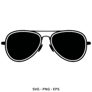 May include: A black and white graphic illustration of aviator sunglasses featuring a double bridge design, teardrop-shaped lenses, and thin frames. The text SVG - PNG - EPS is centered below the sunglasses in a simple black sans-serif font.