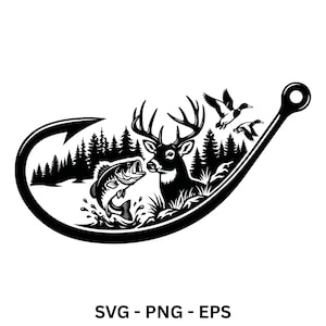 Fishing Hook Svg, Deer svg, Forest svg, Hunting Season, Duck Hunting, Bass Fishing svg, Hunter Vector, Silhouette, Digital download