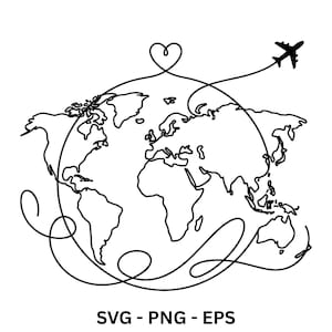 Weltkarte als Umriss zum digitalen Download, Karten-Clipart-Schnittdatei, Reise-Cricut-Dateien für SVG, PNG, EPS, Reise-SVG, digitaler Download