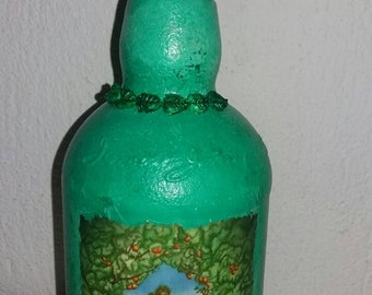 Persephone, Greek Goddess of Spring Decoupage Bottle - Handmade Decorated Bottle with Hand-Painted Greek Mythology Design