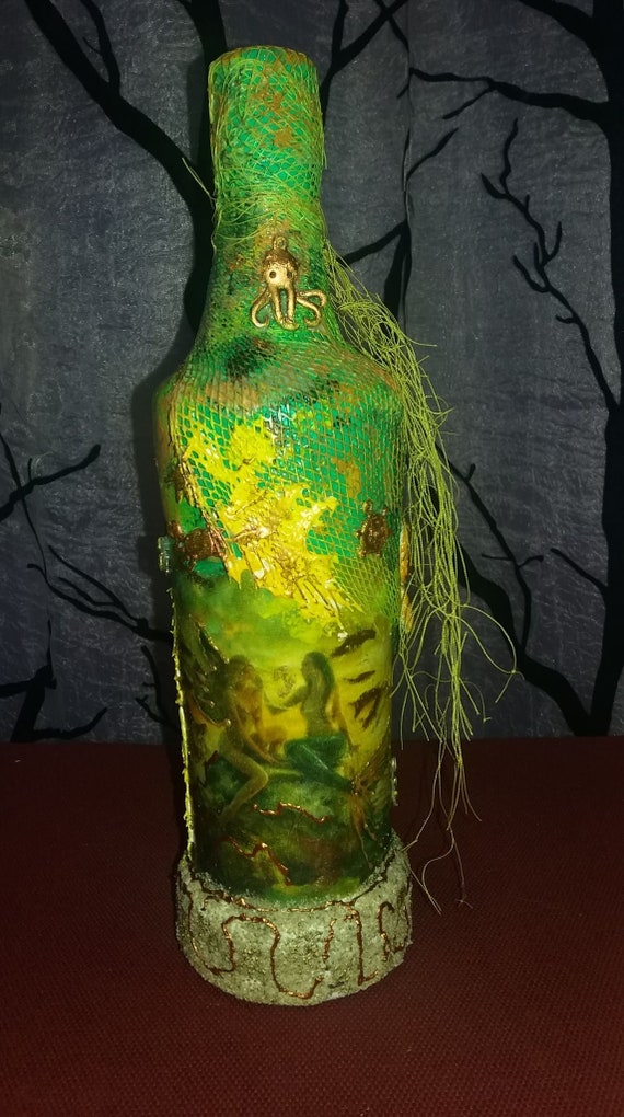 Magic Mermaid and Angel decoupage bottle. Decorated bottle | Etsy