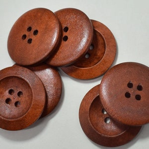 Brown Wooden Buttons - 30mm (1 1/4 inch)  - 4 Hole - Wood Button (B21383)