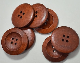 Brown Wooden Buttons - 30mm (1 1/4 inch)  - 4 Hole - Wood Button (B21383)