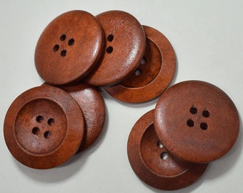 Brown Wooden Buttons - 30mm (1 1/4 inch)  - 4 Hole - Wood Button (B21383)