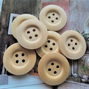 Large Natural Wooden Buttons - 40mm  - 4 Hole - Unfinished Wood Button (P0086RF)
