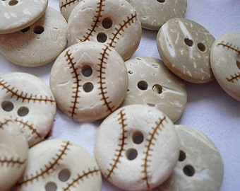 Baseball Design Coconut Wooden Button - 15mm - 2 Hole - Wood Buttons - Coconut Wood (0251887)