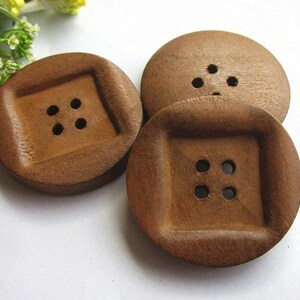 Brown Wooden Buttons 25mm 1 Inch 4 Holes Carved Square Middle Round Sewing Wood Buttons butt-brn-25mm-square Mid-a-p image 2