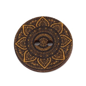 Dark brown mandala or flower design wooden buttons - 25mm (1 inch) -  2 hole - wood button (128)