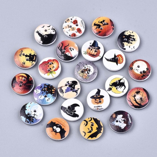 Halloween Buttons 15mm | Wood | Set Of 10 |novelty Buttons | Sewing Buttons | Wood Craft Buttons | Fall Button | Halloween Decor (145)