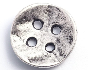 10 Antiqued Silver Metal Buttons 14mm X 14mm - 4 Hole Silver Button (171)