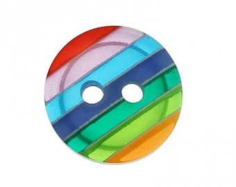Buttons In Striped Multi Colors - 12mm - 2 Hole - Rainbow Buttons - Small Assorted Acrylic Buttons (903)