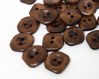 10 dark brown wooden buttons - square - round corners - 15mm - 2 hole - wood button - brown wood buttons (butt-br-sq-15mm-a)