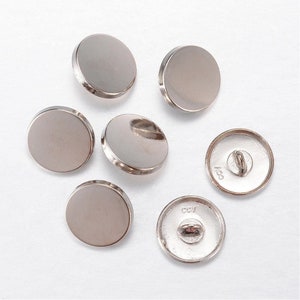 Silver Finish Metal Buttons Shank 15mm In Diameter (1/2 Inch) - Silver Tone Shank Button (05p)