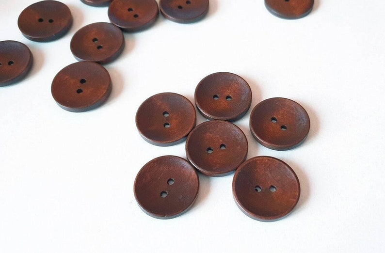 Brown Wooden Buttons 25mm 1 Inch 2 Holes Round Sewing Wood Buttons 25mm image 9