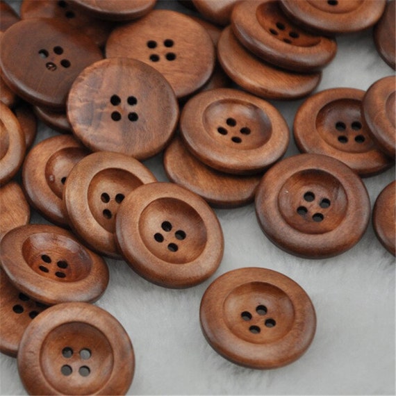 10 Brown Wooden Buttons 25mm 1 inch 4 Holes Round