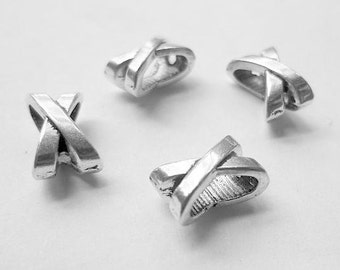 5 Silver Slider Spacer Beads - 10mm x 7mm -  Silver Slider Bead for Leather Cord or Bracelet (23895)