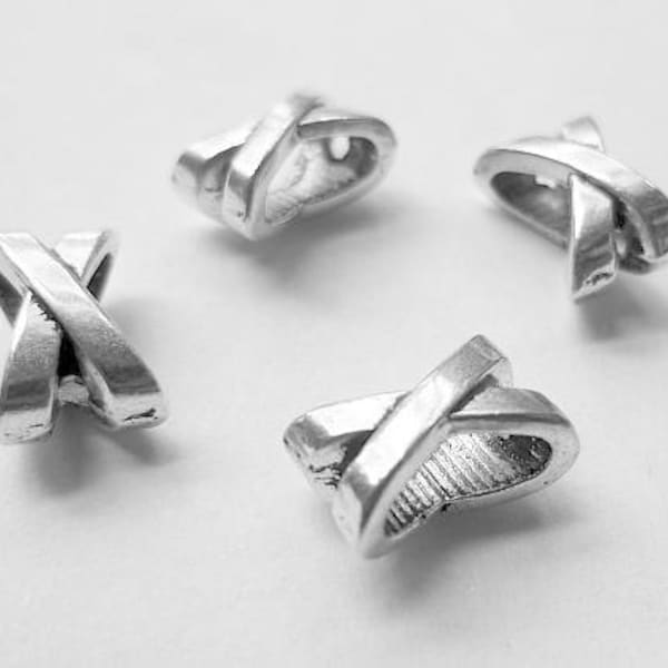 5 Silver Slider Spacer Beads - 10mm x 7mm -  Silver Slider Bead for Leather Cord or Bracelet (23895)