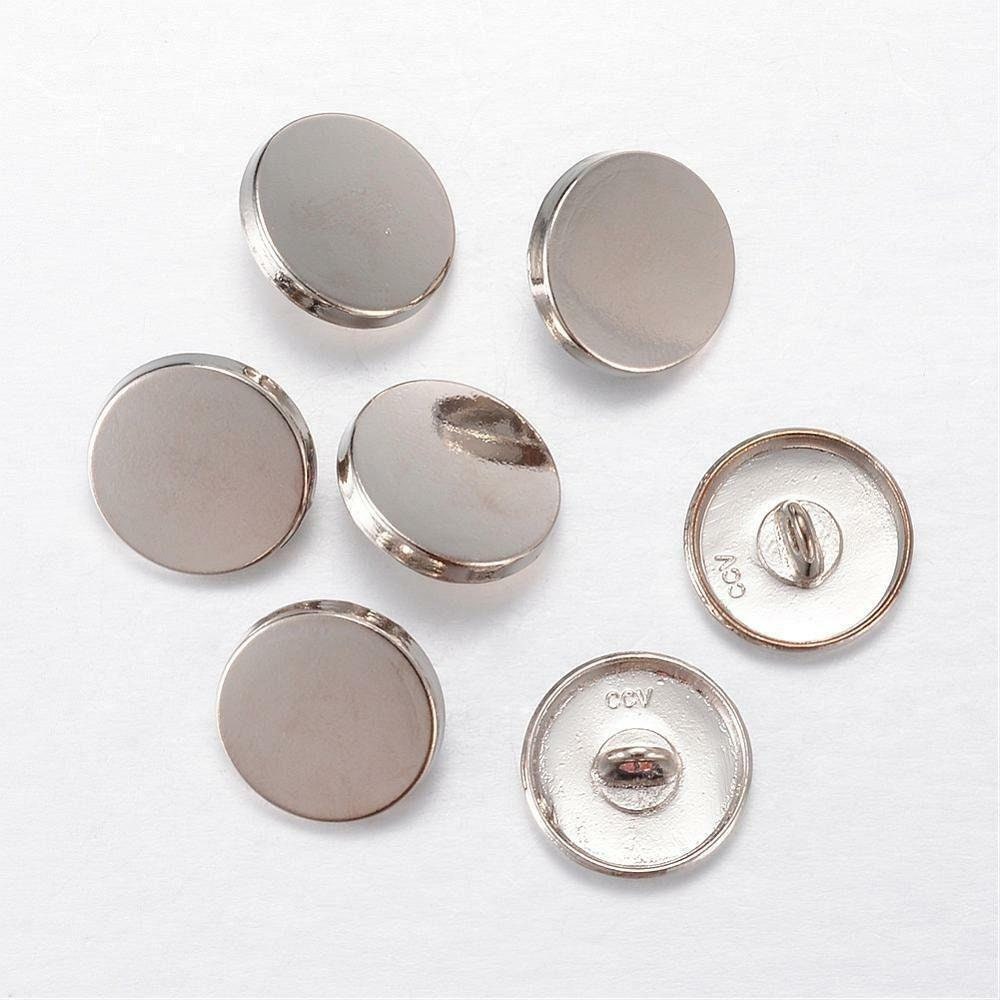 Silver finish metal buttons shank 15mm in diameter (1/2 inch) - silver  tone shank button (05p)