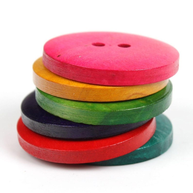 50 Large Mixed Color Wooden Buttons 30mm 1 1/8 Inch Mixed Colors 2 Hole Mixed Wood Button 23789 image 2