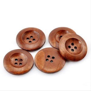 10 Brown Wooden Buttons - 25mm (1 inch) - 4 Holes -  Round Sewing Wood Buttons 25mm (1")  (21317)