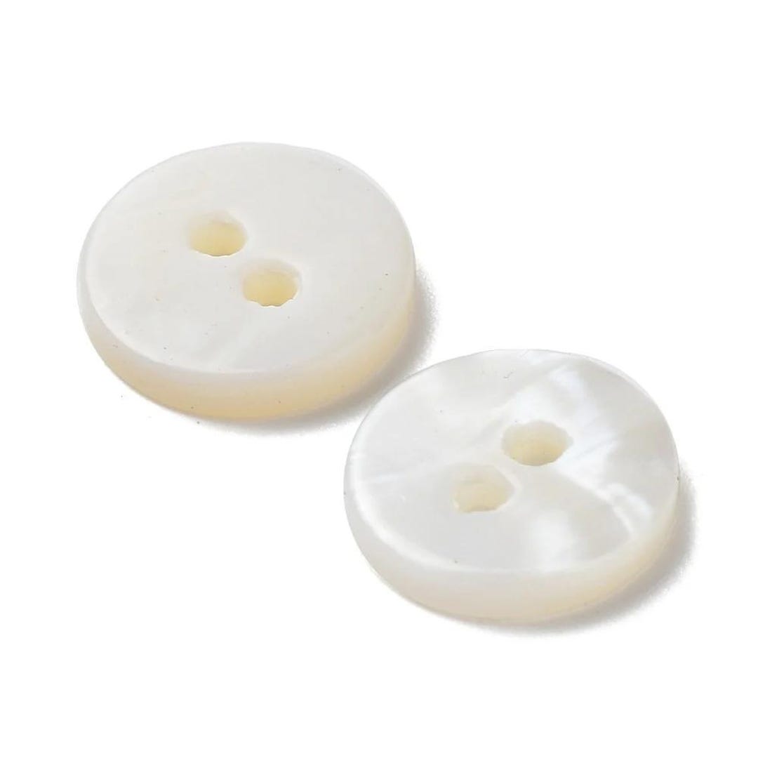 White Natural Shell Buttons - Mother of Pearl MOP - 10mm 2 Hole - Flat ...