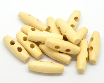 Toggle Wooden Buttons - Light Natural Finish - 30mm x 10mm (1-1/8 inch x 3/8inch) - Wood Toggle Button