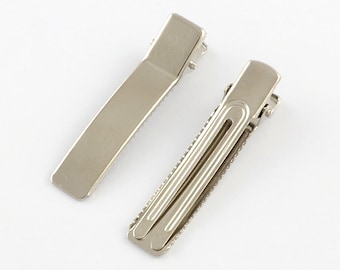 Alligator Hair Clips with Teeth - Silver - 48x10mm (1.9 inch x .40 inch) - Hair Clip Accessories - Silver Hair Clip (R001-15)