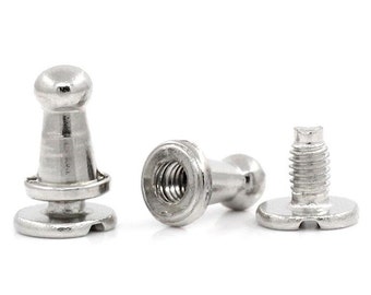50 remaches con forma de tachuela de plata, 9 mm x 6 mm, de metal, con parte trasera roscada (B25468)