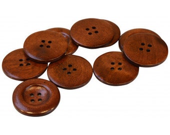 5 Large Dark Brown Wooden Button - 35mm - 1 3/8 inch -  4 hole - Wood Buttons (B21318)