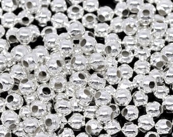 100 Silver Plated Round Smooth Beads - 3mm - Silver Spacer Bead (01111)