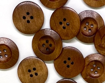 Dark brown wooden buttons - 25mm (1 inch) - 4 holes -  round sewing wood buttons 25mm (1")  (040991)