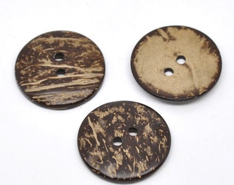 10 Large Wooden Buttons - 1.5 inch - 38mm - Wood Buttons -  Coconut Wood