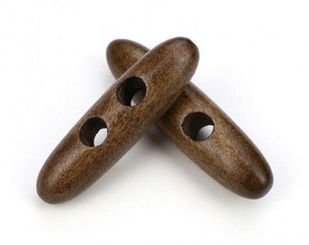 Toggle Wooden Buttons - Dark Brown Finish - 5cm - Wood Toggle Button 252(b866252-p)