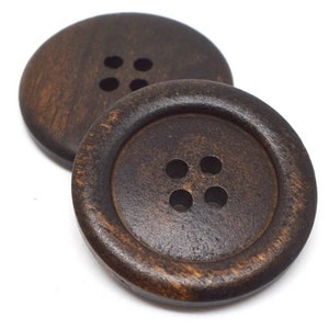 Extra Large Wooden Buttons / Olivewood / Made in Italy / Dark Brown / 34mm / Classic Round / 4 Hole (butt-olive-dkbrn-34mm)