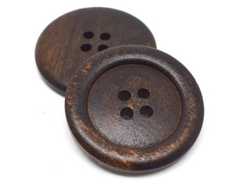 Extra Large Wooden Buttons / Olivewood / Made in Italy / Dark Brown / 34mm / Classic Round / 4 Hole (butt-olive-dkbrn-34mm)